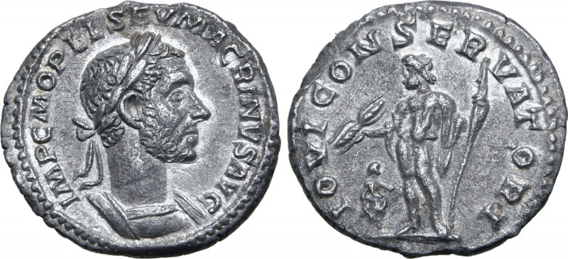 Macrinus AR Denarius. Rome, AD 217-218. IMP C M OPEL SEV MACRINVS AVG, laureate ...