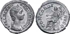 Sallustia Orbiana (wife of S. Alexander) AR Denarius. Antioch, AD 225-227. SALL BARBIA ORIBANA AVG, diademed and draped bust to right / CONCORDIA AVGG...