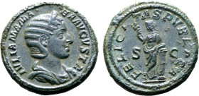 Julia Mamaea (mother of S. Alexander) Æ As. Rome, AD 228. IVLIA MAMA•EA AVGVSTA, diademed and draped bust to right / FELICITAS PVBLICA, Felicitas stan...