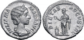 Julia Mamaea (mother of S. Alexander) AR Denarius. Rome, AD 231. IVLIA MAMAEA AVG, diademed and draped bust to right / PIETAS AVGVSTAE, Pietas standin...
