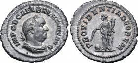 Balbinus AR Denarius. Rome, AD 238. IMP C D CAEL BALBINVS AVG, laureate, draped and cuirassed bust to right / PROVIDENTIA DEORVM, Providentia standing...