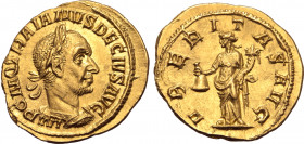 Trajan Decius AV Aureus. Rome, mid-late AD 250. IMP C M Q TRAIANVS DECIVS AVG, laureate and cuirassed bust to right, seen from behind / VBERITAS AVG, ...