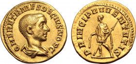 Herennius Etruscus, as Caesar, AV Aureus. Rome, AD 250-251. Q HER ETR MES DECIVS NOB C, youthful bare-headed and draped bust to right / PRINCIPI IVVEN...