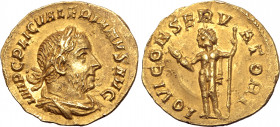 Valerian I AV Aureus. Rome, AD 253-254. IMP C P LIC VALERIANVS AVG, laureate, draped and cuirassed bust to right / IOVI CONSERVATORI, Jupiter standing...