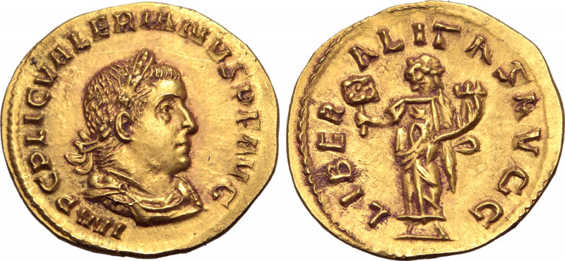 Valerian I AV Aureus. Rome, AD 255. IMP C P LIC VALERIANVS P F AVG, laureate, dr...