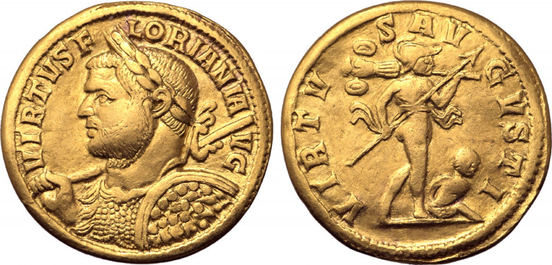 Florian AV Aureus. Ticinum, AD 276. VIRTVS FLORIANI AVG, laureate and cuirassed ...