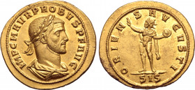 Probus AV 'Heavy' Aureus. Siscia, AD 277. IMP C M AVR PROBVS P F AVG, laureate, draped and cuirassed bust to right / ORIENS AVGVSTI, Sol standing faci...