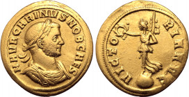 Carinus, as Caesar, AV Aureus. Siscia, AD 282. M AVR CARINVS NOB CAES, laureate, draped and cuirassed bust to right / VICTORIA AVG, Victory standing t...
