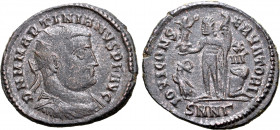 Martinian BI Nummus. Nicomedia, AD 324. D N M MARTINIANVS P F AVG, radiate, draped and cuirassed bust to right / IOVI CONSERVATORI, Jupiter standing t...