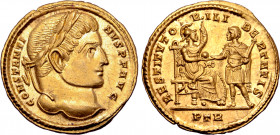 Constantine I 'the Great' AV Solidus. Treveri, AD 314-315. CONSTANTINVS P F AVG, laureate head to right / RESTITVTORI LIBERTATIS, Roma enthroned to ri...