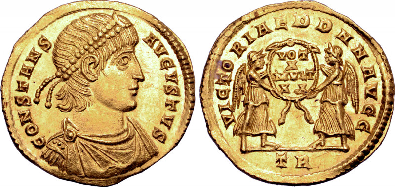 Constans AV Solidus. Decennalia issue. Treveri, AD 347-348. CONSTANS AVGVSTVS, p...