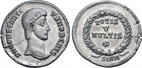 Constantius Gallus, as Caesar, AR Siliqua. Sirmium, AD 351-354. CONSTANTIVS NOB CAES, bare head to right / VOTIS V MVLTIS X in four lines within laure...