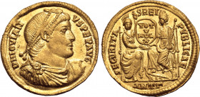 Jovian AV Solidus. Antioch, 27 June AD 363 - 16 February AD 364. D N IOVIANVS PEP AVG, pearl-diademed, draped and cuirassed bust to right / SECVRITAS ...