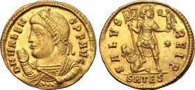 Valens AV Solidus. Thessalonica, AD 364-367. D N VALENS P F AVG, pearl-diademed consular bust to left, draped in imperial mantle, holding mappa and sc...