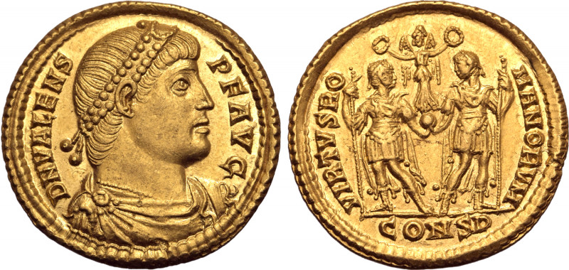 Valens AV Solidus. Constantinople, AD 364. D N VALENS P F AVG, pearl-diademed, d...
