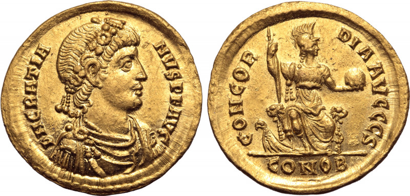 Gratian AV Solidus. Constantinople, AD 382-383. D N GRATIANVS P F AVG, rosette-d...