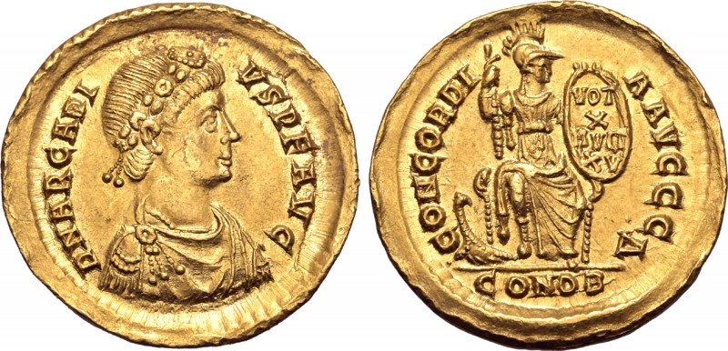 Arcadius AV Solidus. Constantinople, AD 388-392. D N ARCADIVS P F AVG, rosette-d...