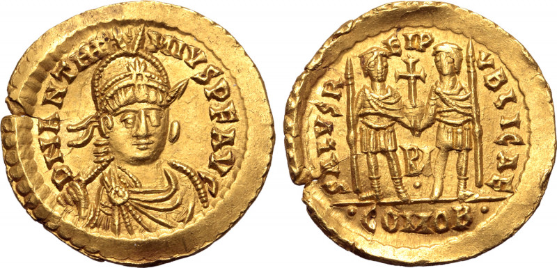 Anthemius AV Solidus. Rome, AD 468. D N ANTHEMIVS P F AVG, helmeted, pearl-diade...