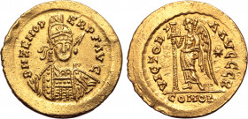 Pseudo-Imperial, Odovacar (Odoacer) AV Solidus. In the name of Zeno. Rome, AD 476-489. D N ZENO P F AVG, helmeted, pearl-diademed and cuirassed bust f...