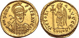 Pseudo-Imperial, Odovacar (Odoacer) AV Solidus. In the name of Zeno, uncertain mint, AD 476-491. D N ZEИO PEPR AVG, helmeted, pearl-diademed and cuira...