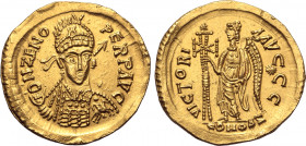 Pseudo-Imperial, Odovacar (Odoacer) AV Solidus. In the name of Zeno, uncertain mint, AD 476-491. D N ZENO PERP AVG, helmeted, pearl-diademed and cuira...