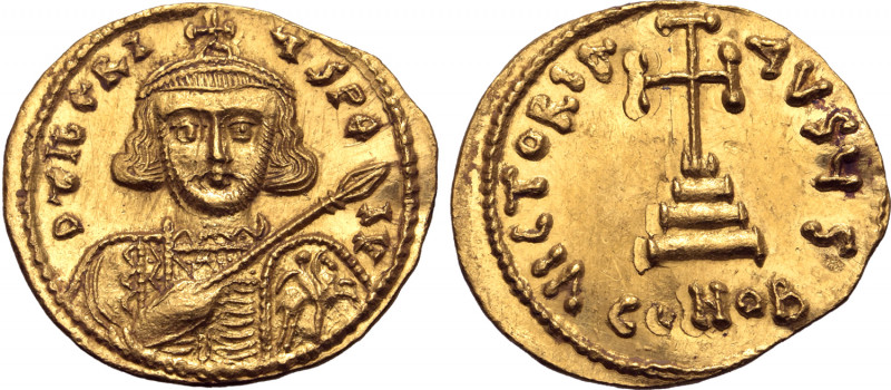 Tiberius III Apsimar AV Solidus. Constantinople, AD 698-705. D ƮIbЄRIЧS PЄ AV, c...