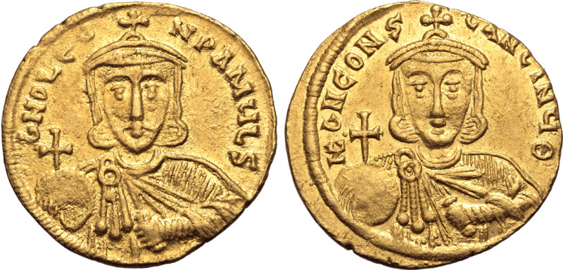 Leo III 'the Isaurian', with Constantine V, AV Solidus. Constantinople, AD 735-7...