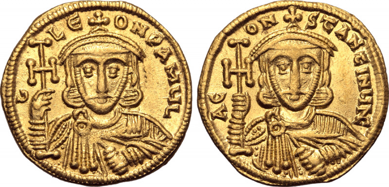 Constantine V Copronymus, with Leo III, AV Solidus. Constantinople, AD 745-750. ...