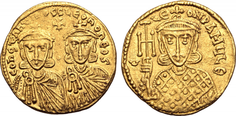 Constantine V Copronymus, with Leo IV and Leo III, AV Solidus. Constantinople, A...