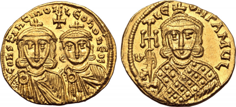 Constantine V Copronymus, with Leo IV and Leo III, AV Solidus. Constantinople, A...