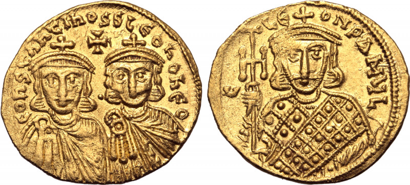 Constantine V Copronymus, with Leo IV and Leo III, AV Solidus. Constantinople, A...