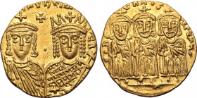 Constantine VI and Irene, with Leo III, Constantine V, and Leo IV AV Solidus. Constantinople, AD 792-793. [S IRIҺI] AVΓ' TI MITR, crowned facing busts...