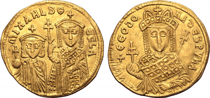 Michael III, with Theodora and Thecla, AV Solidus. Constantinople, AD 842-850. •...