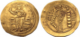 Alexius I Comnenus AV Hyperpyron. Constantinople, AD 1092-1118. [⧾ KЄ ROH]ΘЄI, Christ Pantokrator enthroned facing / Alexius standing facing wearing j...