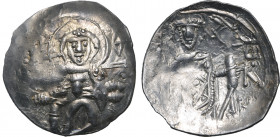 Empire of Trebizond, Manuel I Comnenus AR Trachy. Trebizond mint, AD 1238-1263. The Virgin seated facing on throne, holding head of the infant Christ ...