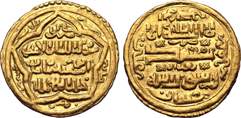 Ilkhans, Abu Sa'id AV Dinar. Type D. Baghdad mint, AH 728 = AD 1323. Kalima in t...