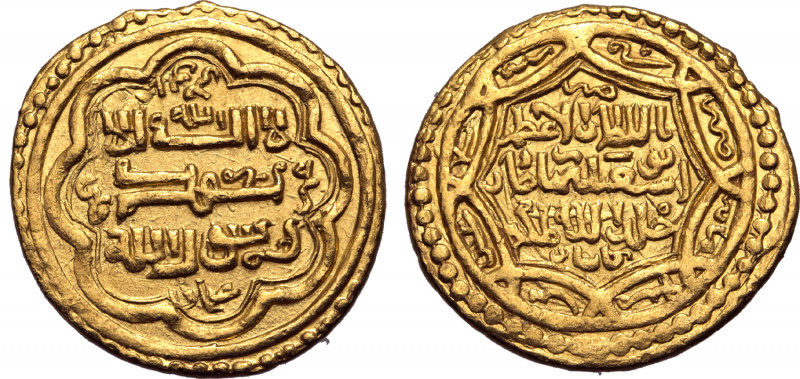 Ilkhans, Abu Sa'id AV Dinar. Type G. Nishapur mint, AH 729 = AD 1324. Kalima in ...