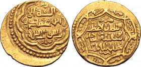 Ilkhans, Abu Sa'id AV Dinar. Type G. Tabriz mint, AH 730 = AD 1325. Kalima in three lines across field inscribed in looped octagon / "The greatest Sul...