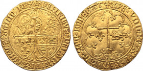 Anglo-Gallic, Henry VI of England and France AV Salut d'or. Saint-Lô mint, second issue, struck from 6 September 1423. ⚜ ҺЄИRICVS : DЄI : GRA : FRACOR...