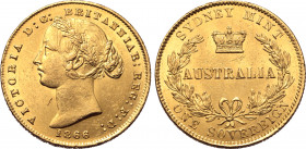 Australia, British Colonial. Victoria AV Sovereign. Sydney mint, 1870. VICTORIA D : G : BRITANNIAR : REG : F : D :, laureate young head to left; date ...