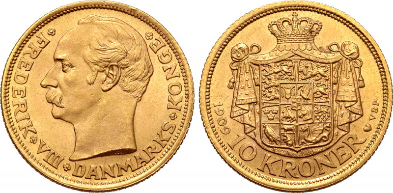 Denmark, Kingdom. Frederik VIII AV 10 Kroner. Copenhagen mint, 1909. ❀ FEDERIK ❀...