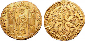 France, Kingdom. Charles IV le Bel (the Fair) AV Royal d'or. Paris mint, struck from 16 February 1326. ◦ KOL ◦ RЄX ◦ ◦ FRA' ◦ COR' ◦, Charles standing...