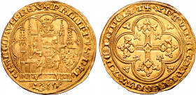 France, Kingdom. Philippe VI de Valois AV Écu d'or à la chaise. First emission, struck from 1 January 1337. ✠ PHILLIPPVS ⁑ DЄI ˣ ˣ GRA ˣ FRANCORVM ⁑ R...