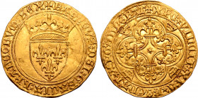 France, Kingdom. Charles VI le Bien-Aimé/le Fol (the Well-Beloved/the Mad) AV Écu d’or à la couronne. St Quentin mint, 2nd emission, struck from 28 Fe...