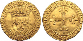 France, Kingdom. Charles VIII l'Affable (the Affable) AV Écu d'or au Soleil. Paris mint, struck from 11 September 1483. ⚜ KAROLVS ⦂ DЄI ⦂ GRACIA ⦂ FRA...