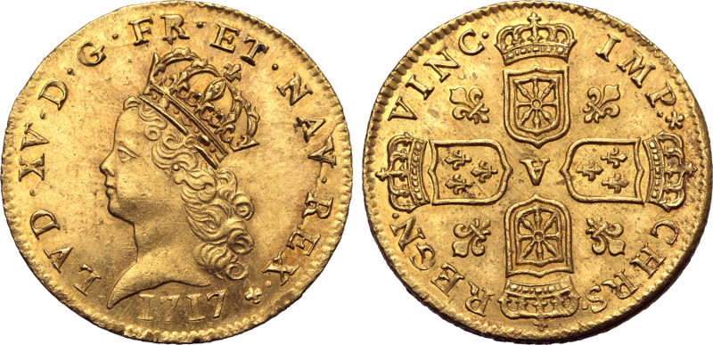 France, Kingdom. Louis XV AV Double Louis d'or de Noailles. Paris mint, 1717. LU...