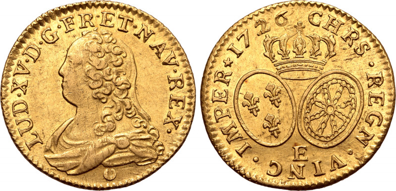France, Kingdom. Louis XV AV Louis d'or aux lunettes. Tours mint, 1726. LUD • XV...