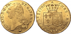 France, Kingdom. Louis XVI AV Double Louis d'or à la tête nue. Metz mint, 1786. Dies by B. Duvivier. LUD • XVI • D • G • FR • ET NAV • REX, bust to le...