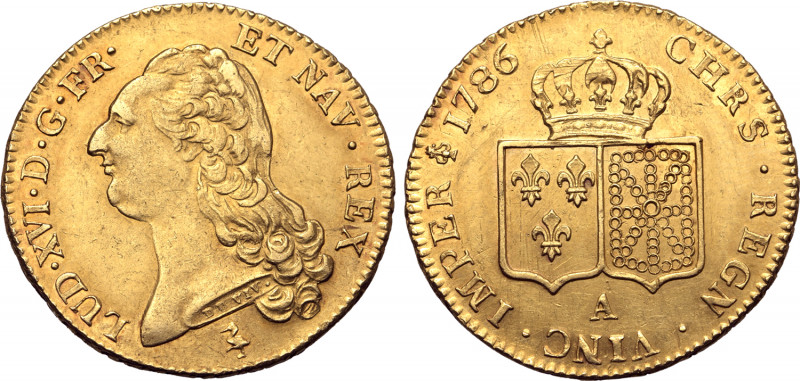 France, Kingdom. Louis XVI AV Double Louis d'or à la tête nue. Paris mint, 1786....