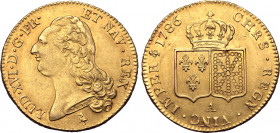 France, Kingdom. Louis XVI AV Double Louis d'or à la tête nue. Paris mint, 1786. Dies by B. Duvivier. LUD • XVI • D • G • FR • ET NAV • REX, bust to l...